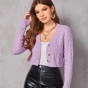 Cropped lilac purple cable knit sweater